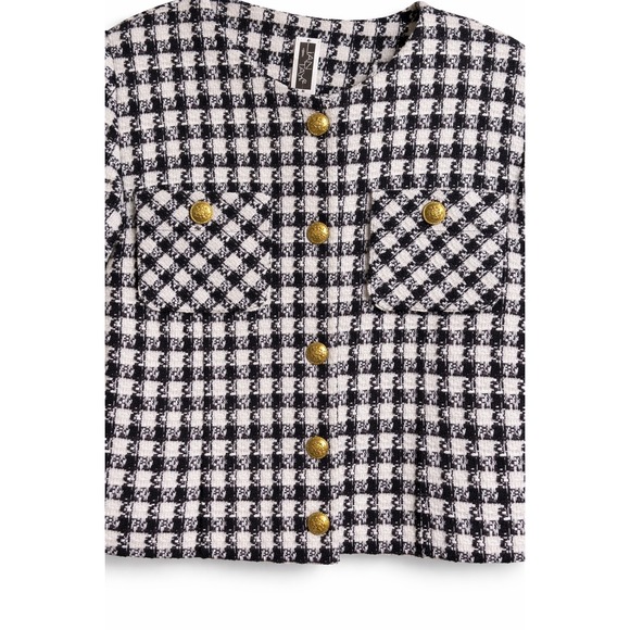 Julian Taylor Black White Tweed Jacket Blazer Gold Buttons Cropped Women's 10 - Picture 4 of 4